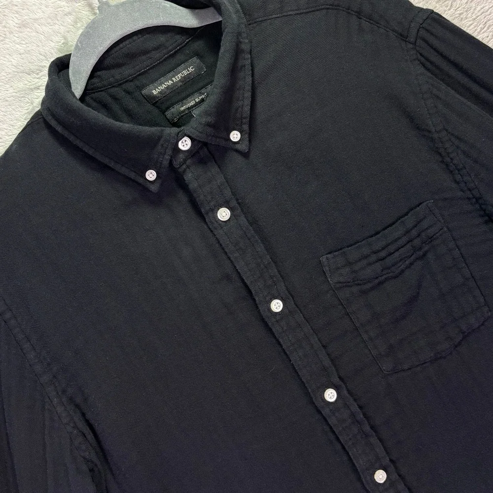 Banana Republic Mens Shirt XL Black Plaid Lining Untucked Slim Fit Long Sleeve